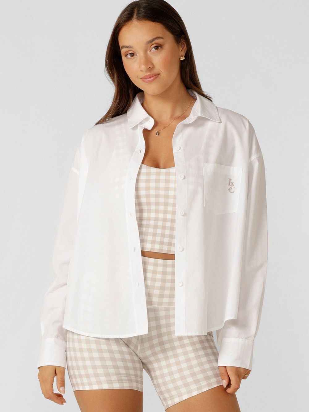 Lorna Jane White Button Front Shirt with Monogram Pocket